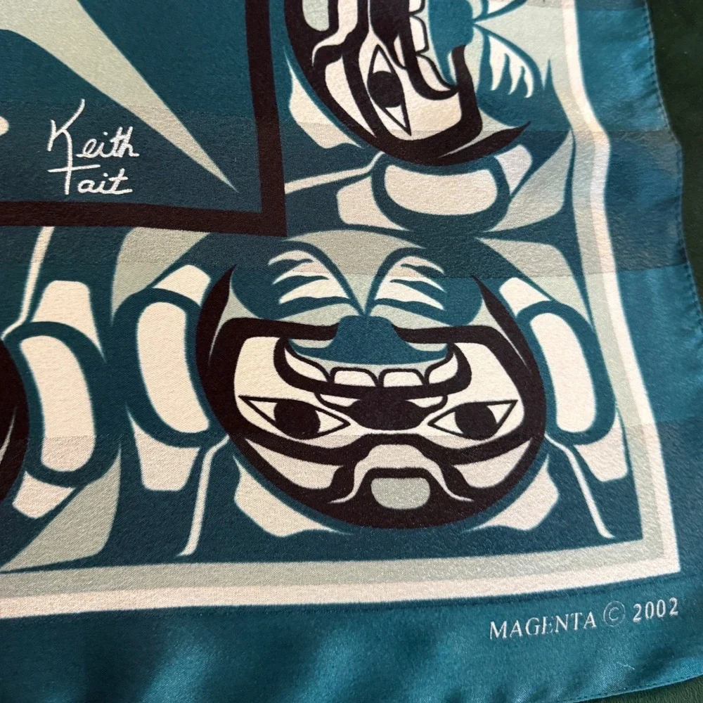 Magenta Designs Keith Tait Northwest Coast Art Scarf Teal Blue 2002